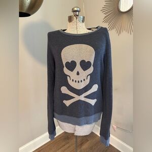Wildfox Gray and Cream Skull Sweater/ top